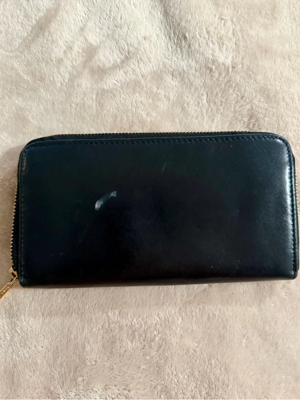 Tory Burch Black Leather Zip-Around Wallet with Gold Logo